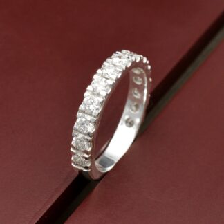Round Cut Stack Band With SI/G-H Diamond IGI Certified Wedding Ring In 14k White Gold