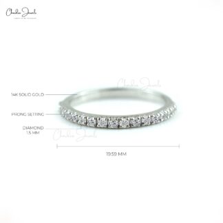 Dainty Half Eternity Band With 1.5mm Diamond Pave Set In 14k White Gold Wedding Ring