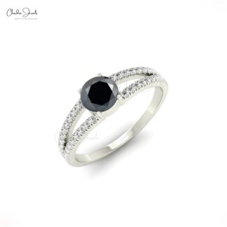Split Shank G-H Diamond Ring In Real 14k Gold Black Diamond Engagement Rings For Her