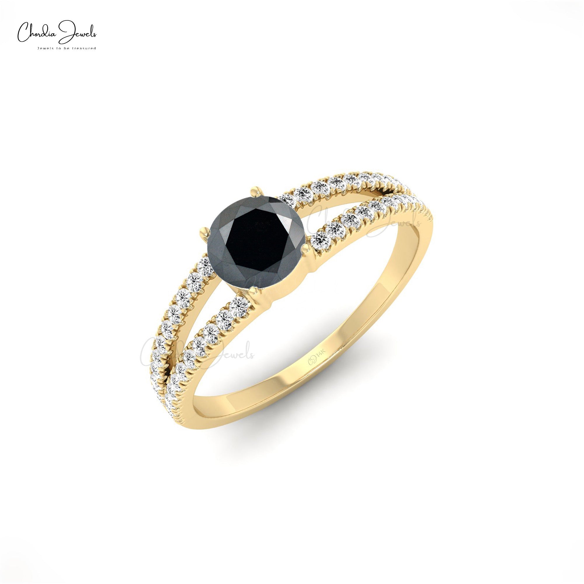 Split Shank G-H Diamond Ring In Real 14k Gold Black Diamond Engagement Rings For Her