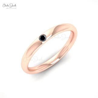 Genuine Round Cut Black Diamond Wedding Band Ring in 14k Gold
