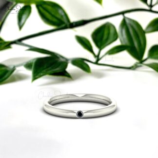 Genuine Round Cut Black Diamond Wedding Band Ring in 14k Gold