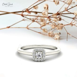 Dainty Diamond Circle Ring In 14k Solid Gold Round Cut 3mm Diamond Halo Proposal Rings
