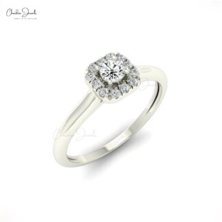 Dainty Diamond Circle Ring In 14k Solid Gold Round Cut 3mm Diamond Halo Proposal Rings