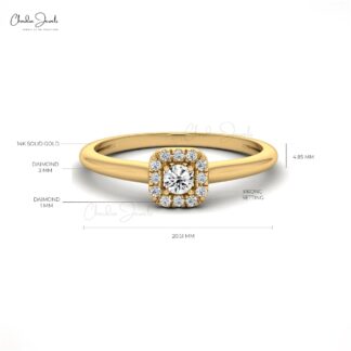 Dainty Diamond Circle Ring In 14k Solid Gold Round Cut 3mm Diamond Halo Proposal Rings