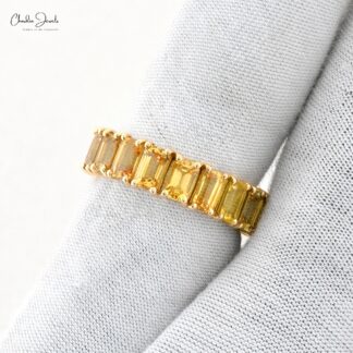 AAA Citrine Full Eternity Ring In 14k Real Yellow Gold Engagement Stacking Band Rings