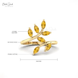 Genuine Citrine Olive Leaf Band in 14k Solid Gold Marquise 7 Stone Wedding Rings