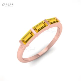 Natural 4X2MM Baguette Cut Citrine Three Stone Ring For Gift