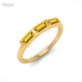 Natural 4X2MM Baguette Cut Citrine Three Stone Ring For Gift