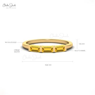 Natural 4X2MM Baguette Cut Citrine Three Stone Ring For Gift