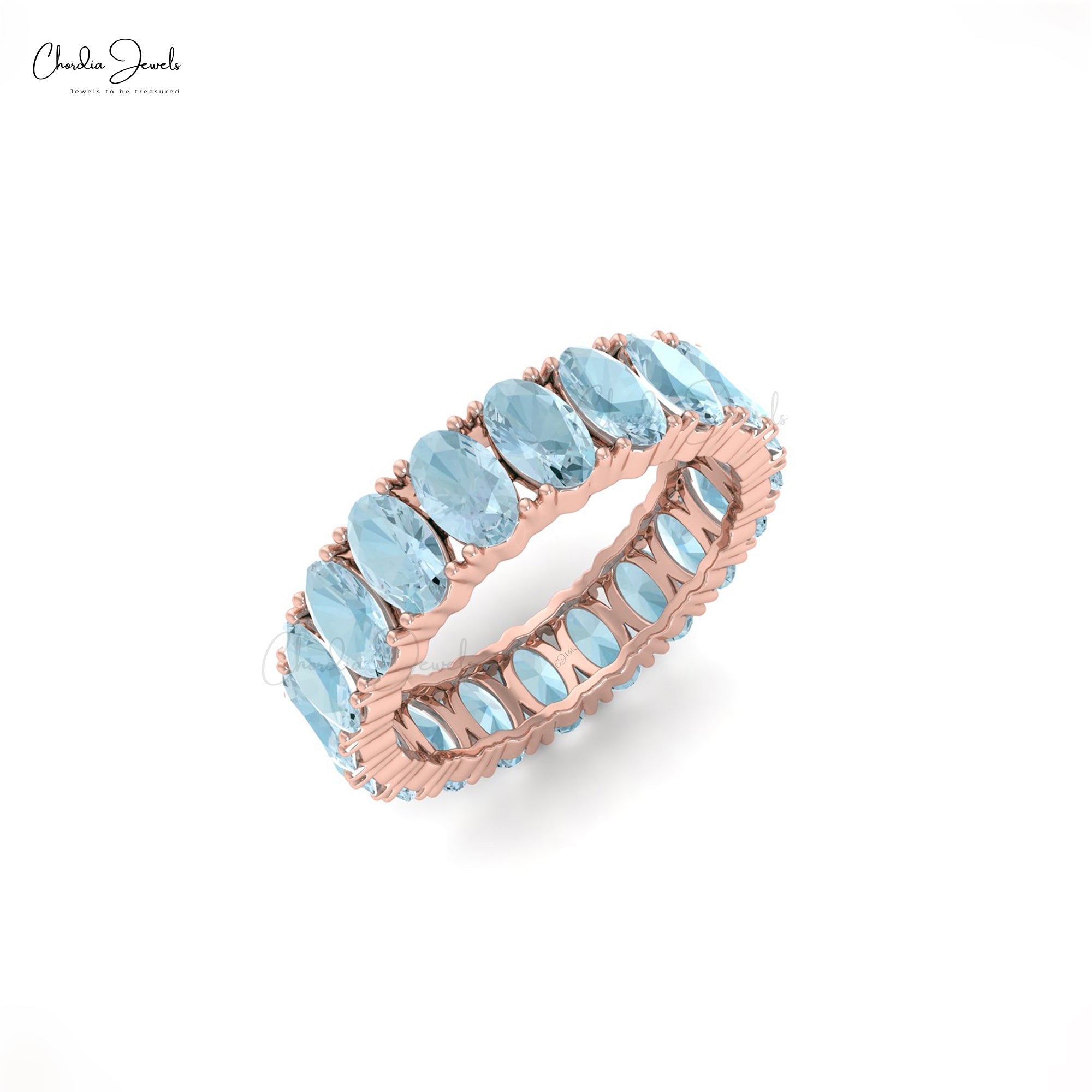 Natural Aquamarine Eternity Band 5x3mm Oval Faceted Gemstone Eternity Band