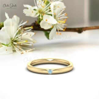 Brilliant Cut Solitaire Ring With 2mm Aquamarine March Birthstone Rings In 14k Solid Gold
