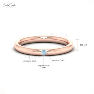 Brilliant Cut Solitaire Ring With 2mm Aquamarine March Birthstone Rings In 14k Solid Gold
