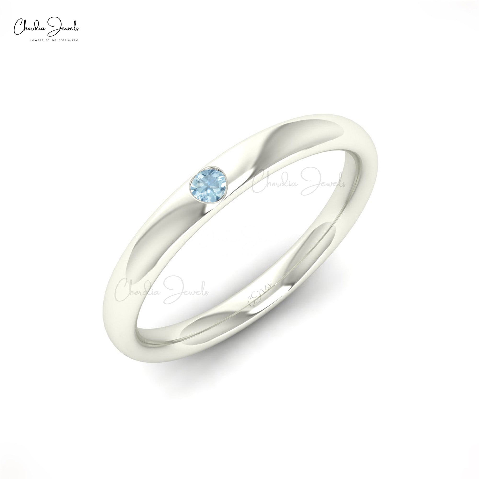 Brilliant Cut Solitaire Ring With 2mm Aquamarine March Birthstone Rings In 14k Solid Gold