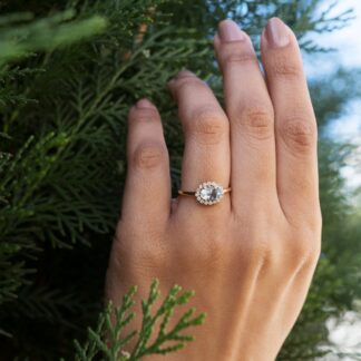Diamond Halo Wedding Ring With 7x5mm Aquamarine 14k Real Gold Rings For Women