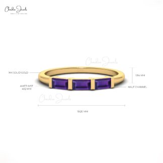 Baguette Stackable Ring In 14k Solid Gold Amethyst 4x2mm Gemstone Wedding Rings For Her
