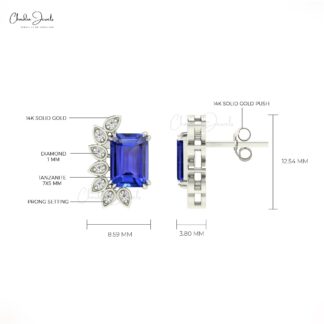 Dainty Solid 14k Gold Statement Earrings Genuine 2ct Tanzanite & Round Diamond Studs