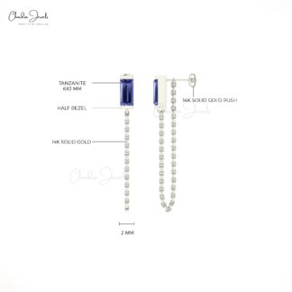 Genuine Tanzanite Chain Earrings for Women 0.60ct Gemstone 14k Gold Modern Earrings