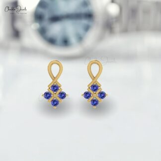 Four Stone Push Back Earring With 0.48 Ct Tanzanite Channel Set In 14k Solid Gold Studs