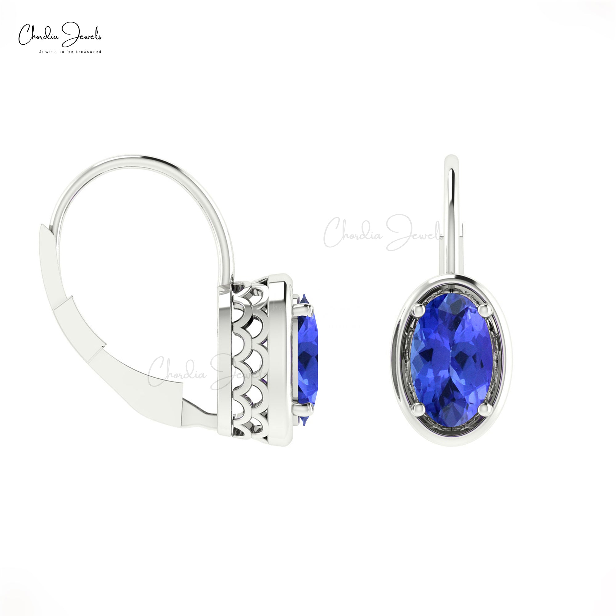 14k Real Gold Tanzanite Earrings 1.6ct Gemstone Handcrafted Leverback Earrings For Women