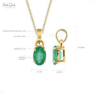 Natural Zambian Emerald Solitaire Pendant In 14k Real Yellow Gold Gemstone Women Jewelry