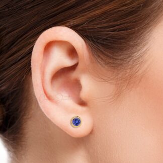 Genuine Tanzanite December Birthstone Solitaire Studs 14k Real Gold Dainty Jewelry 5mm Round Cut Push Back Earrings For Easter Day