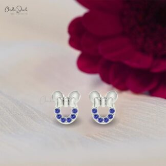 Genuine Tanzanite Mickey Mouse Earrings in 14k Gold Tiny 2mm Round Stone Delicate Earrings