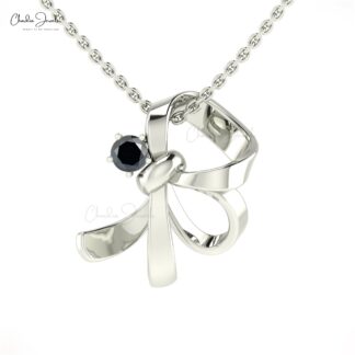 Real 14k Gold Solitaire Pendant With 0.11 Ct Black Diamond April Birthstone Pendants