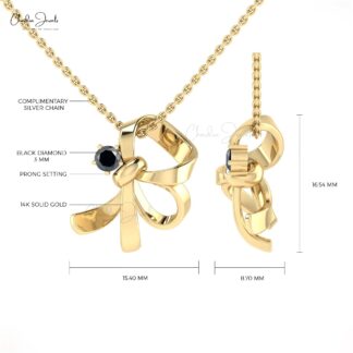Real 14k Gold Solitaire Pendant With 0.11 Ct Black Diamond April Birthstone Pendants