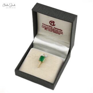 Seven Stone Wedding Pendant In Real 14k Yellow Gold Emerald And Diamond Bar Necklace