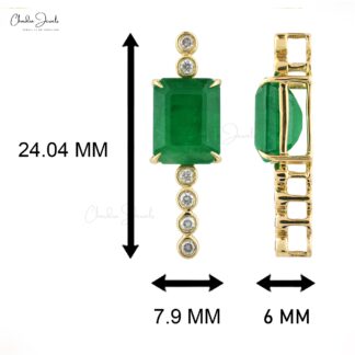 Seven Stone Wedding Pendant In Real 14k Yellow Gold Emerald And Diamond Bar Necklace
