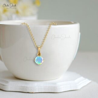Classic Round 4mm Natural Solitaire Opal Pendant