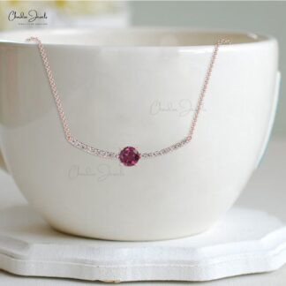 Genuine 14K Gold AAA Rhodolite Garnet & Round Diamond Necklace