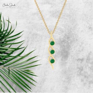 Three Stone Twisted Pendant In 14k Real Gold Zambian Emerald 0.69 Ct Gemstone Pendants