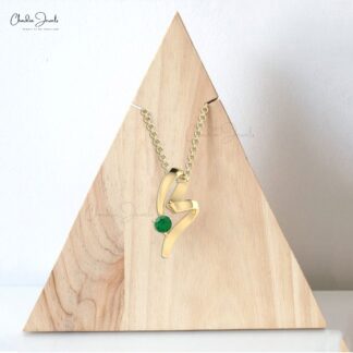 Round Cut Gemstone Pendant With 0.47 Ct Emerald Prong Set In 14k Gold Twisted Pendants