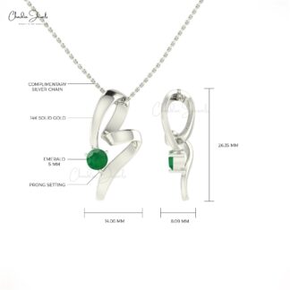 Round Cut Gemstone Pendant With 0.47 Ct Emerald Prong Set In 14k Gold Twisted Pendants