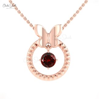 Natural Red Garnet Milgrain Pendant In 14k Solid Gold Gemstone Handmade Dangle Necklace