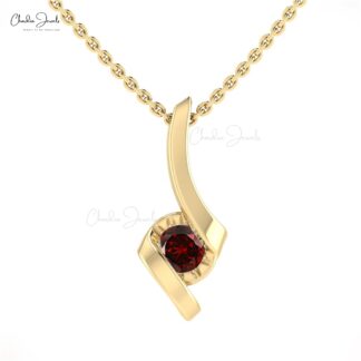14k Solid Gold Solitaire Rhodolite Garnet Twisted Pendant