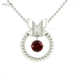 Natural Red Garnet Milgrain Pendant In 14k Solid Gold Gemstone Handmade Dangle Necklace
