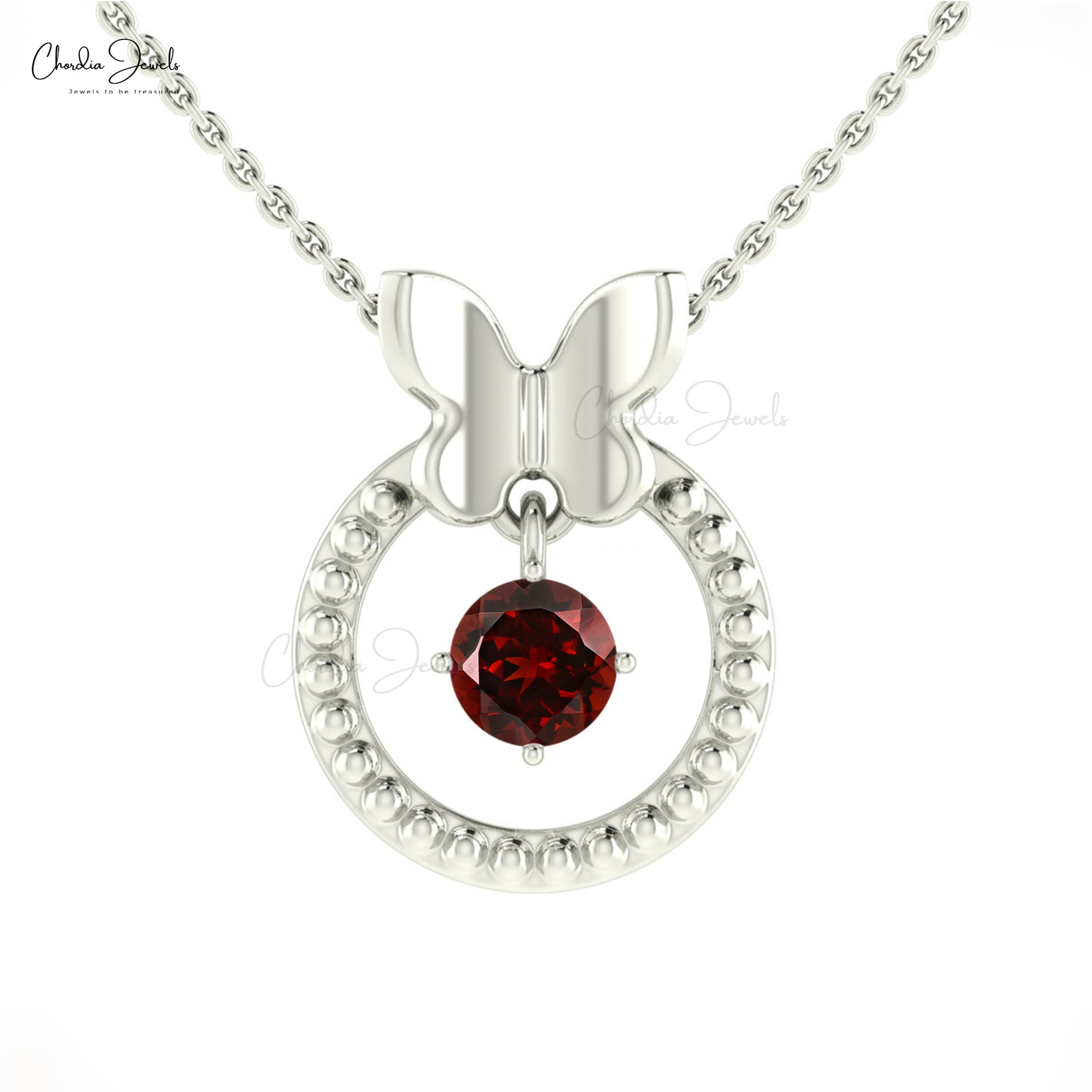 Natural Red Garnet Milgrain Pendant In 14k Solid Gold Gemstone Handmade Dangle Necklace