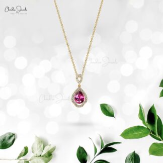 Dangle Diamond Pendant With 1.3 Ct Rhodolite Garnet Prong Art Deco Pendant In 14k Gold