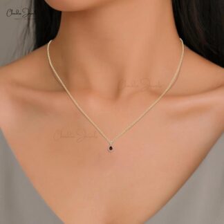 Art Deco Tear Drop Pendant In 14k Real Gold Garnet And Pave Diamond Unique Fine Jewelry