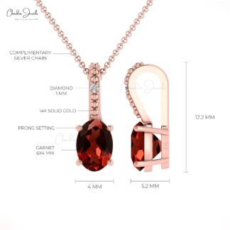 Two Stone Women Pendant in 14k Real Gold With 0.58 Red Garnet Gemstone Necklace