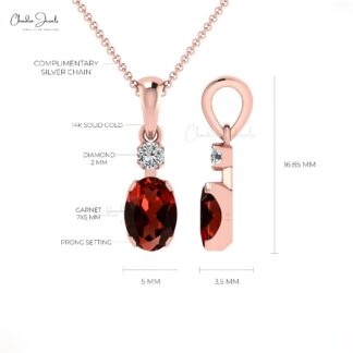 Dangle Gemstone Charm in 14k Real Gold Red Garnet Gemstone And Diamond Pendant