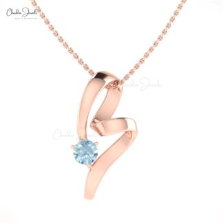 Brilliant Cut Curved Pendant In 14k Solid Gold Aquamarine 5mm Gemstone Everyday Pendants