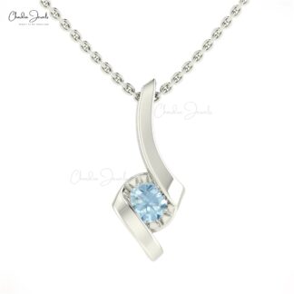 Round Aquamarine Twisted Pendant In 14k Solid Gold March Birthstone Solitaire Jewelry