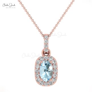 Oval Cut 7x5mm Aquamarine Pendant in 14k Solid Gold