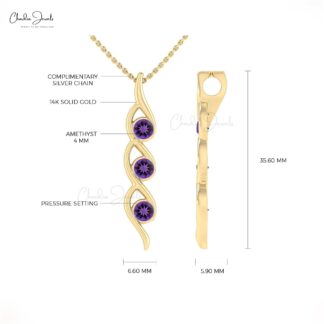 Triple Stone Amethyst Pendant With 0.66 Ct Gemstone Hallmarked Pendants In 14k Pure Gold