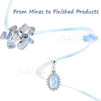 Oval Rainbow Moonstone Halo Ring With Zircon 925 Sterling Silver Split Shank Rings