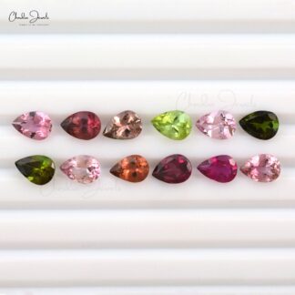 Multi Tourmaline 7x5mm Pear Cut Semi Precious Gemstone For Jewelry, 1 Piece